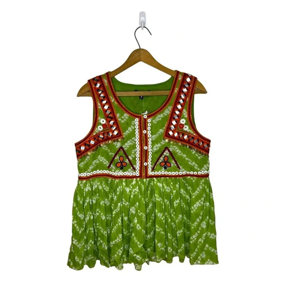 INDIGO MOON Boho Embroidered Scoop Neck Babydoll Floral Tank Top Popover Blouse - Picture 10 of 10